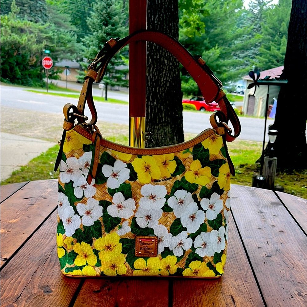 Dooney & Bourke Yellow & White Pansy flowers Hobo Bag